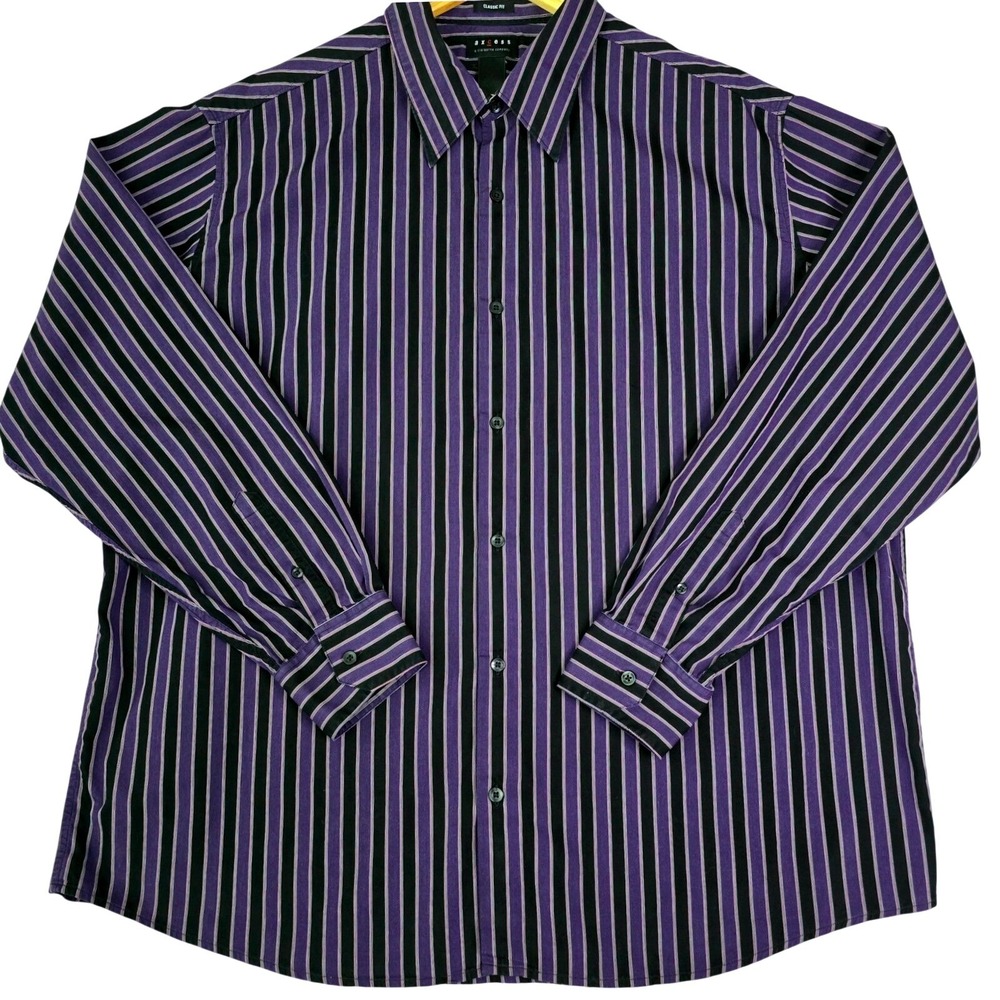 Axcess Mens Size‎ XXL Button Down Dress Shirt Purple Black Striped Long Sleeve